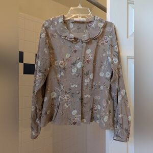 NWOT Beige Floral Long sleeve Button Up Blouse Size M